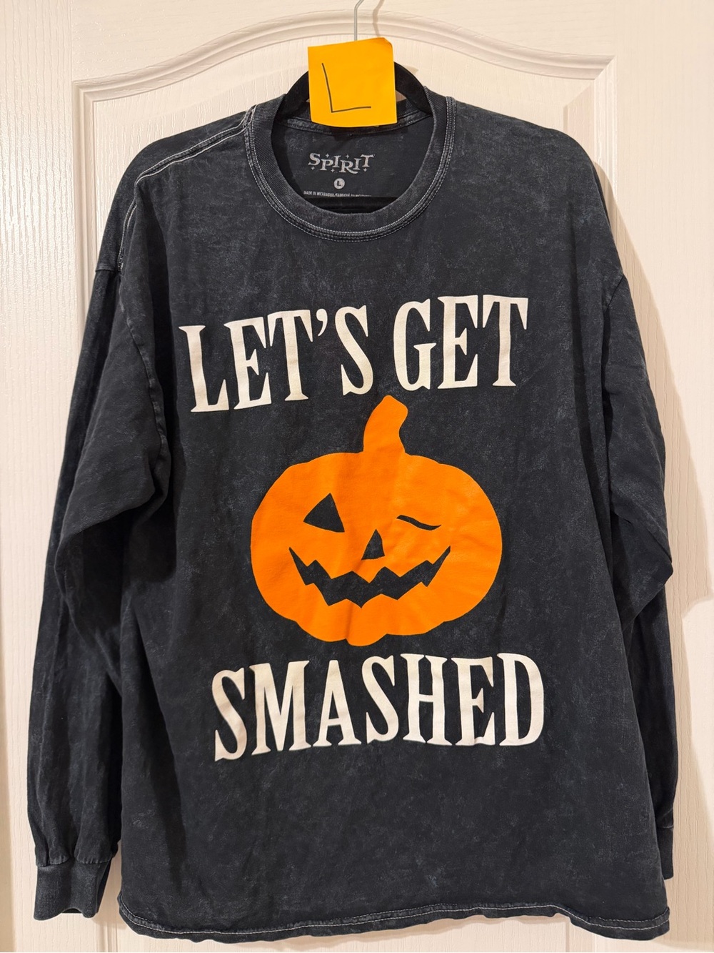 Spirit Black Long-Sleeve Halloween Shirt with Orange Jack-O'-Lantern